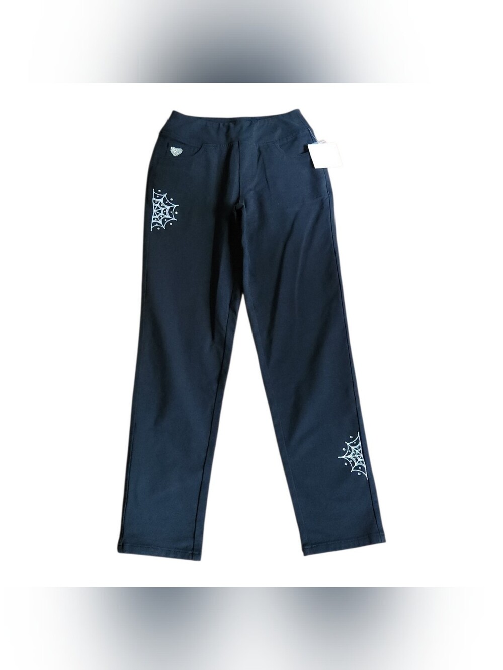 Quacker Factory Pull Up Black Pants Size XS spider Web Halloween Goth Punk Witch - Picture 2 of 8